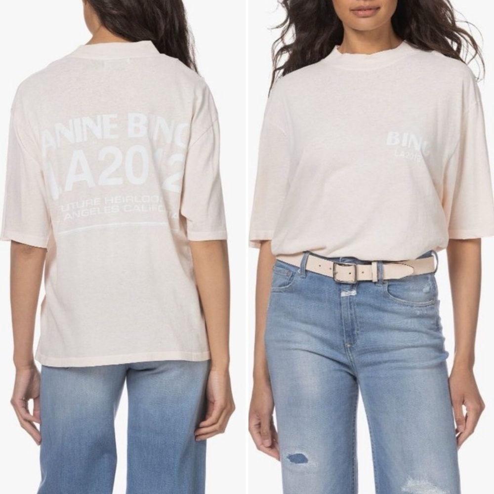 Anine Bing Top Wes Tee Oversized LA 2012 Organic Cotton Street Designer Pink L - Picture 2 of 12